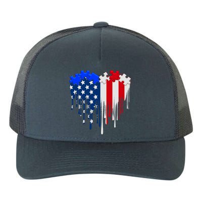 USA American Flag Puzzle Heart Yupoong Adult 5-Panel Trucker Hat