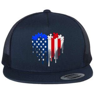 USA American Flag Puzzle Heart Flat Bill Trucker Hat