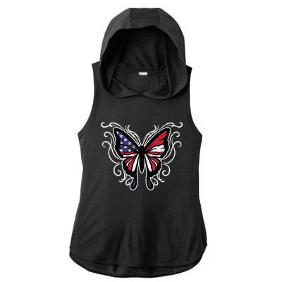 US American Flag Butterfly Vintage 4th of July Patriotic Ladies PosiCharge Tri-Blend Wicking Draft Hoodie Tank