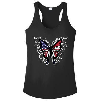 US American Flag Butterfly Vintage 4th of July Patriotic Ladies PosiCharge Competitor Racerback Tank