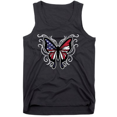 US American Flag Butterfly Vintage 4th of July Patriotic Tank Top