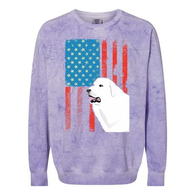 Usa American Flag Gift Patriotic Dog Great Pyrenees Gift Colorblast Crewneck Sweatshirt