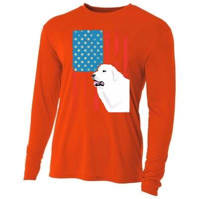 Usa American Flag Gift Patriotic Dog Great Pyrenees Gift Cooling Performance Long Sleeve Crew