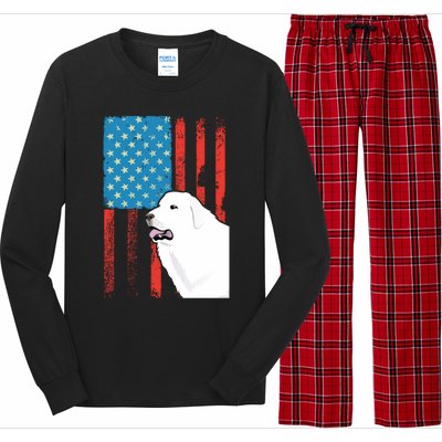 Usa American Flag Gift Patriotic Dog Great Pyrenees Gift Long Sleeve Pajama Set