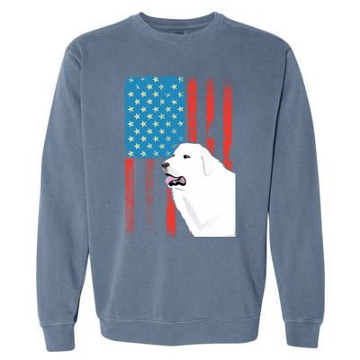 Usa American Flag Gift Patriotic Dog Great Pyrenees Gift Garment-Dyed Sweatshirt