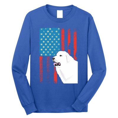 Usa American Flag Gift Patriotic Dog Great Pyrenees Gift Long Sleeve Shirt