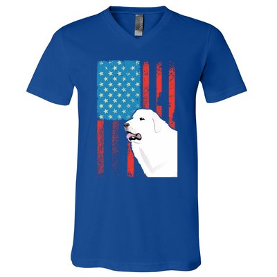 Usa American Flag Gift Patriotic Dog Great Pyrenees Gift V-Neck T-Shirt