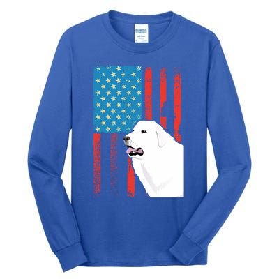 Usa American Flag Gift Patriotic Dog Great Pyrenees Gift Tall Long Sleeve T-Shirt