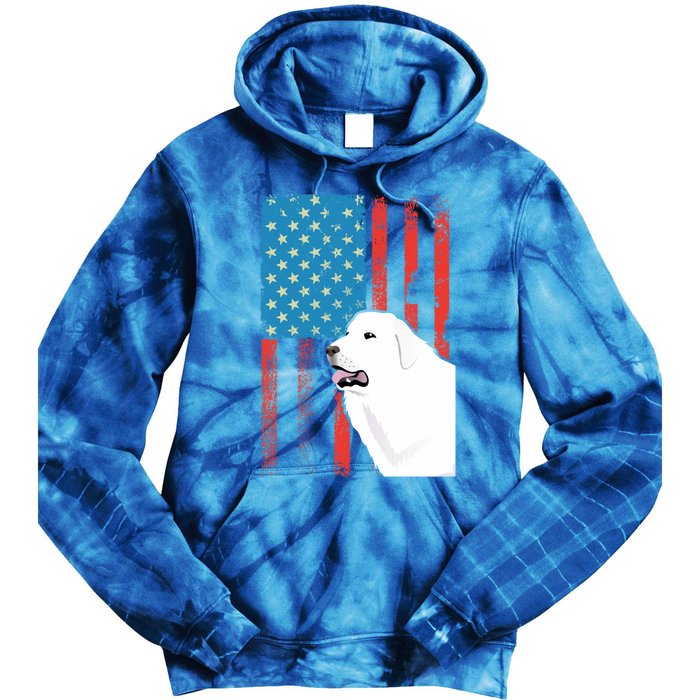 Usa American Flag Gift Patriotic Dog Great Pyrenees Gift Tie Dye Hoodie