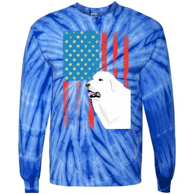 Usa American Flag Gift Patriotic Dog Great Pyrenees Gift Tie-Dye Long Sleeve Shirt