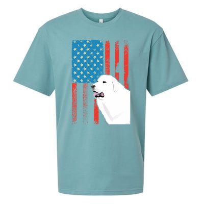 Usa American Flag Gift Patriotic Dog Great Pyrenees Gift Sueded Cloud Jersey T-Shirt