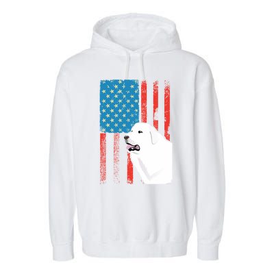 Usa American Flag Gift Patriotic Dog Great Pyrenees Gift Garment-Dyed Fleece Hoodie