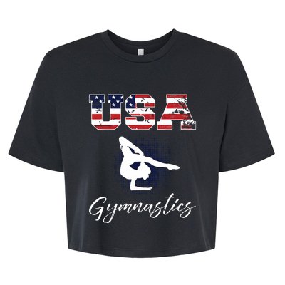 USA American Flag Gymnastics Tee Gymnast 4th Of July Bella+Canvas Jersey Crop Tee