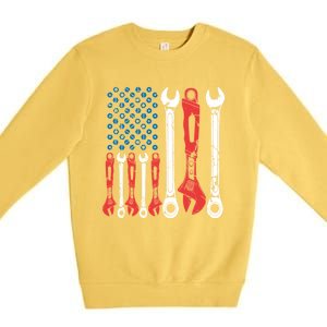 Usa American Flag Mechanic Gift Premium Crewneck Sweatshirt