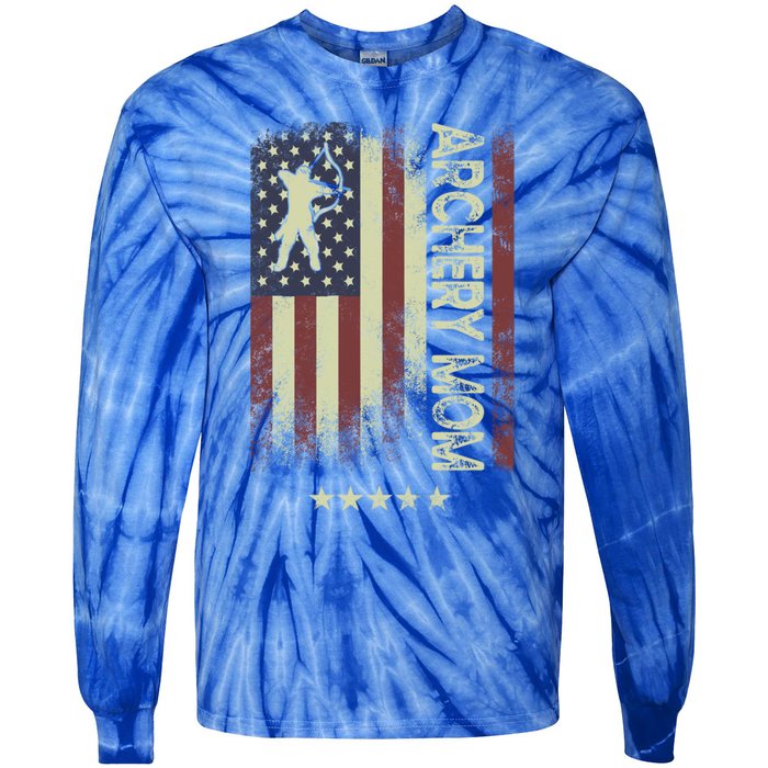 Usa American Flag Archery Mom Cute Gift Tie-Dye Long Sleeve Shirt