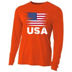 Usa American Flag Gift Sports Soccer Football Gift Cooling Performance Long Sleeve Crew