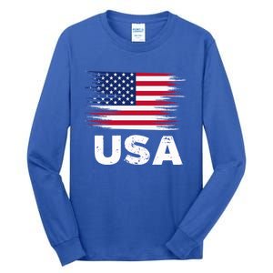 Usa American Flag Gift Sports Soccer Football Gift Tall Long Sleeve T-Shirt