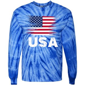 Usa American Flag Gift Sports Soccer Football Gift Tie-Dye Long Sleeve Shirt