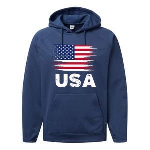 Usa American Flag Gift Sports Soccer Football Gift Performance Fleece Hoodie