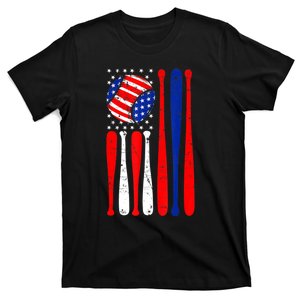 USA American Flag Baseball Red White Blue 4th Of July Baseball Player Usa Flag T-Shirt