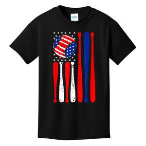 USA American Flag Baseball Red White Blue 4th Of July Baseball Player Usa Flag Kids T-Shirt