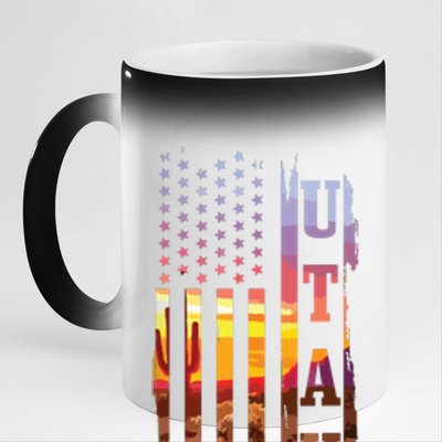 Utah American Flag Pride Landscape Cactus Patriotic Gift 11oz Black Color Changing Mug