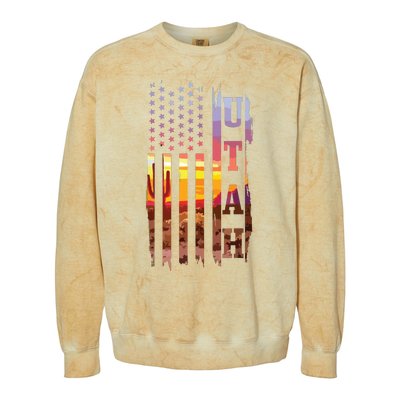 Utah American Flag Pride Landscape Cactus Patriotic Gift Colorblast Crewneck Sweatshirt