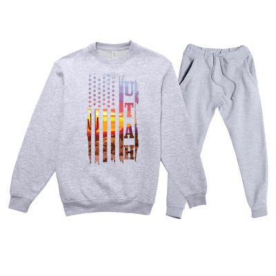 Utah American Flag Pride Landscape Cactus Patriotic Gift Premium Crewneck Sweatsuit Set