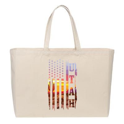 Utah American Flag Pride Landscape Cactus Patriotic Gift Cotton Canvas Jumbo Tote