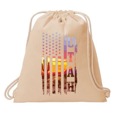 Utah American Flag Pride Landscape Cactus Patriotic Gift Drawstring Bag