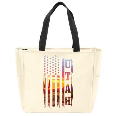 Utah American Flag Pride Landscape Cactus Patriotic Gift Zip Tote Bag