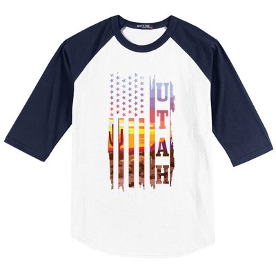 Utah American Flag Pride Landscape Cactus Patriotic Gift Baseball Sleeve Shirt