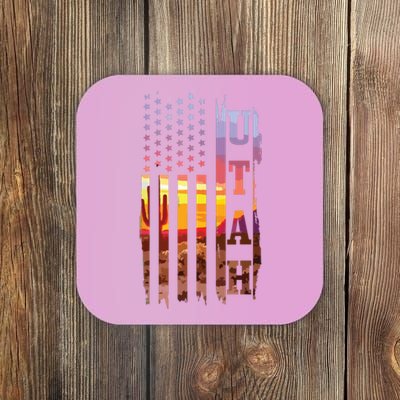 Utah American Flag Pride Landscape Cactus Patriotic Gift Coaster