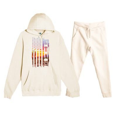 Utah American Flag Pride Landscape Cactus Patriotic Gift Premium Hooded Sweatsuit Set