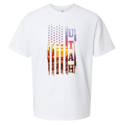 Utah American Flag Pride Landscape Cactus Patriotic Gift Sueded Cloud Jersey T-Shirt