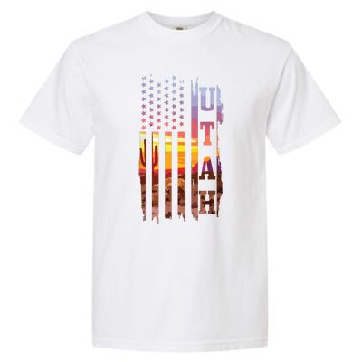 Utah American Flag Pride Landscape Cactus Patriotic Gift Garment-Dyed Heavyweight T-Shirt