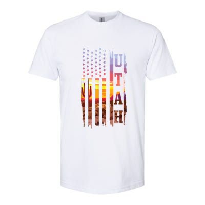 Utah American Flag Pride Landscape Cactus Patriotic Gift Softstyle CVC T-Shirt