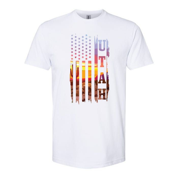 Utah American Flag Pride Landscape Cactus Patriotic Gift Softstyle CVC T-Shirt