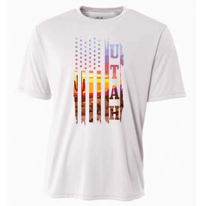 Utah American Flag Pride Landscape Cactus Patriotic Gift Cooling Performance Crew T-Shirt