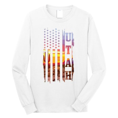 Utah American Flag Pride Landscape Cactus Patriotic Gift Long Sleeve Shirt