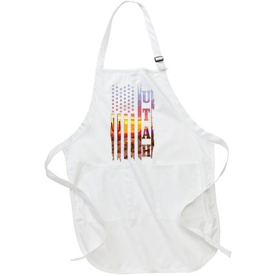 Utah American Flag Pride Landscape Cactus Patriotic Gift Full-Length Apron With Pockets