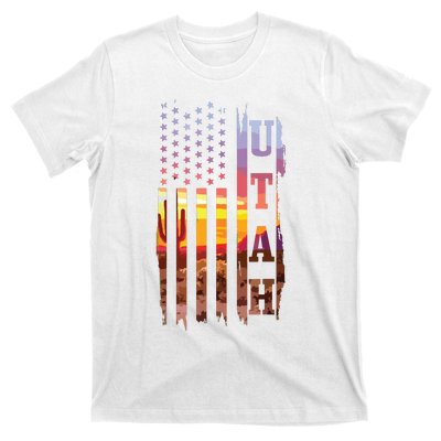 Utah American Flag Pride Landscape Cactus Patriotic Gift T-Shirt