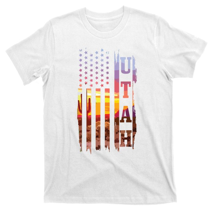 Utah American Flag Pride Landscape Cactus Patriotic Gift T-Shirt