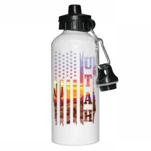 Utah American Flag Pride Landscape Cactus Patriotic Gift Aluminum Water Bottle 