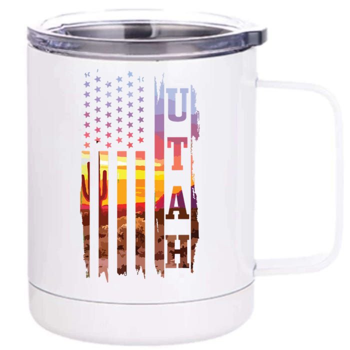 Utah American Flag Pride Landscape Cactus Patriotic Gift 12 oz Stainless Steel Tumbler Cup