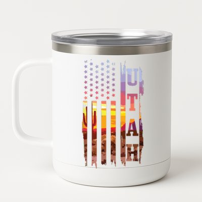 Utah American Flag Pride Landscape Cactus Patriotic Gift 12 oz Stainless Steel Tumbler Cup