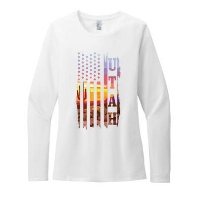 Utah American Flag Pride Landscape Cactus Patriotic Gift Womens CVC Long Sleeve Shirt