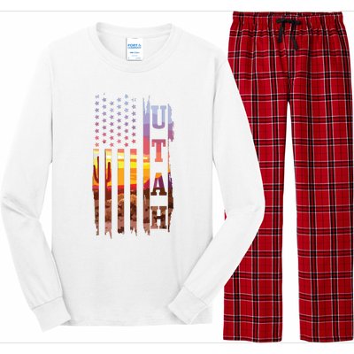 Utah American Flag Pride Landscape Cactus Patriotic Gift Long Sleeve Pajama Set