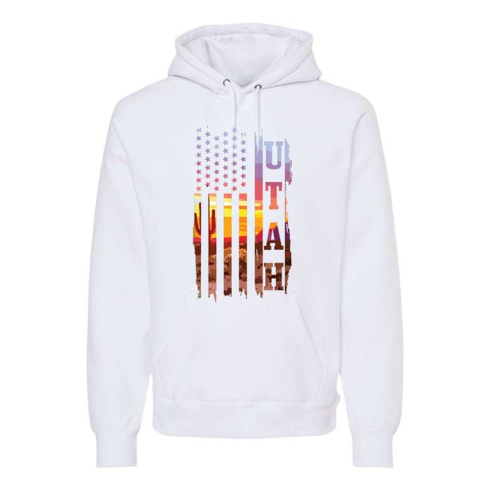 Utah American Flag Pride Landscape Cactus Patriotic Gift Premium Hoodie