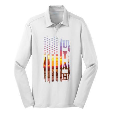 Utah American Flag Pride Landscape Cactus Patriotic Gift Silk Touch Performance Long Sleeve Polo